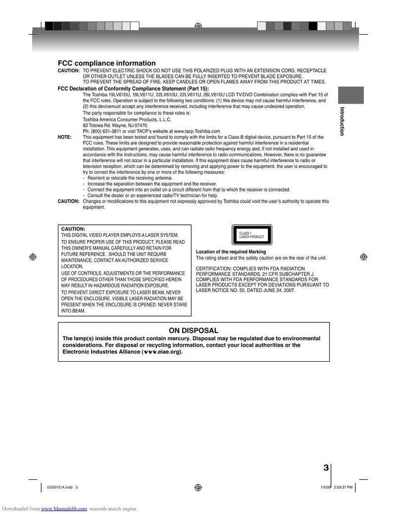 Toshiba 19LV610U 19LV611U 22LV610U TV/DVD Combo Operating Manual