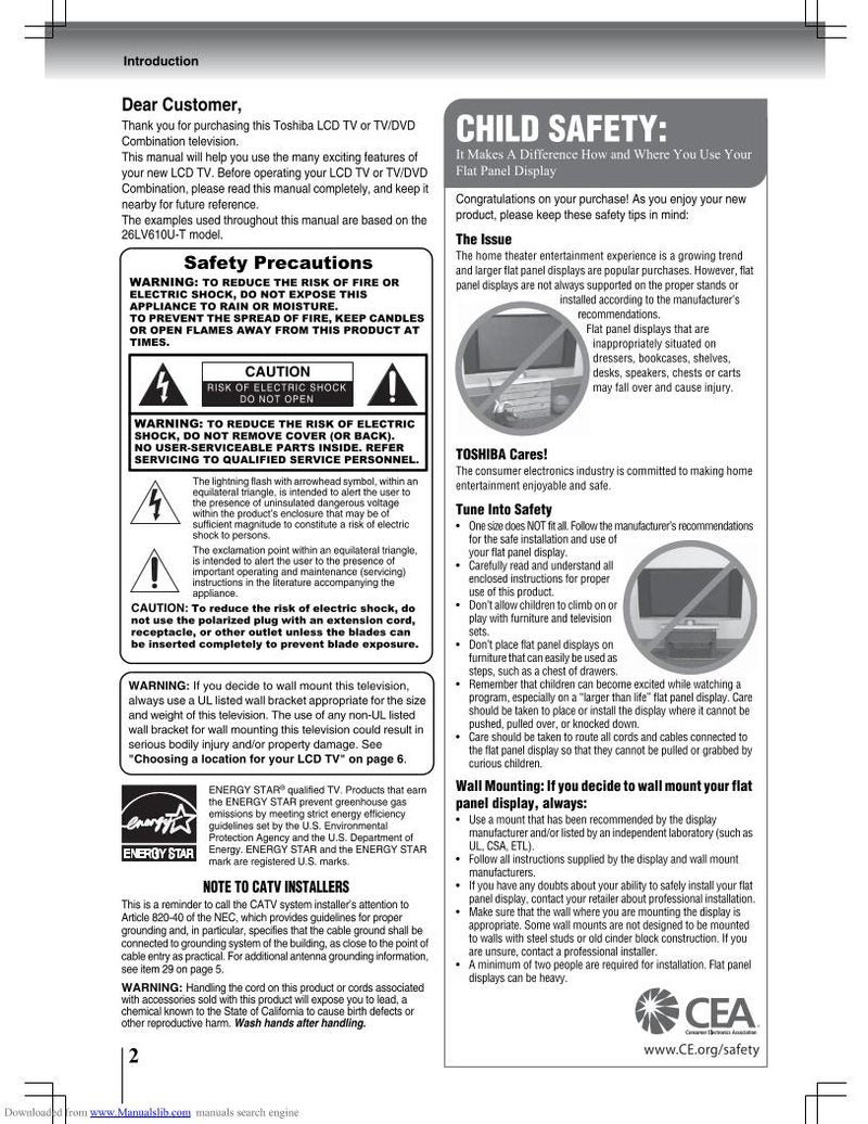 Toshiba 19LV610UT 22LV610UT 22LV611U-T TV/DVD Combo Operating Manual