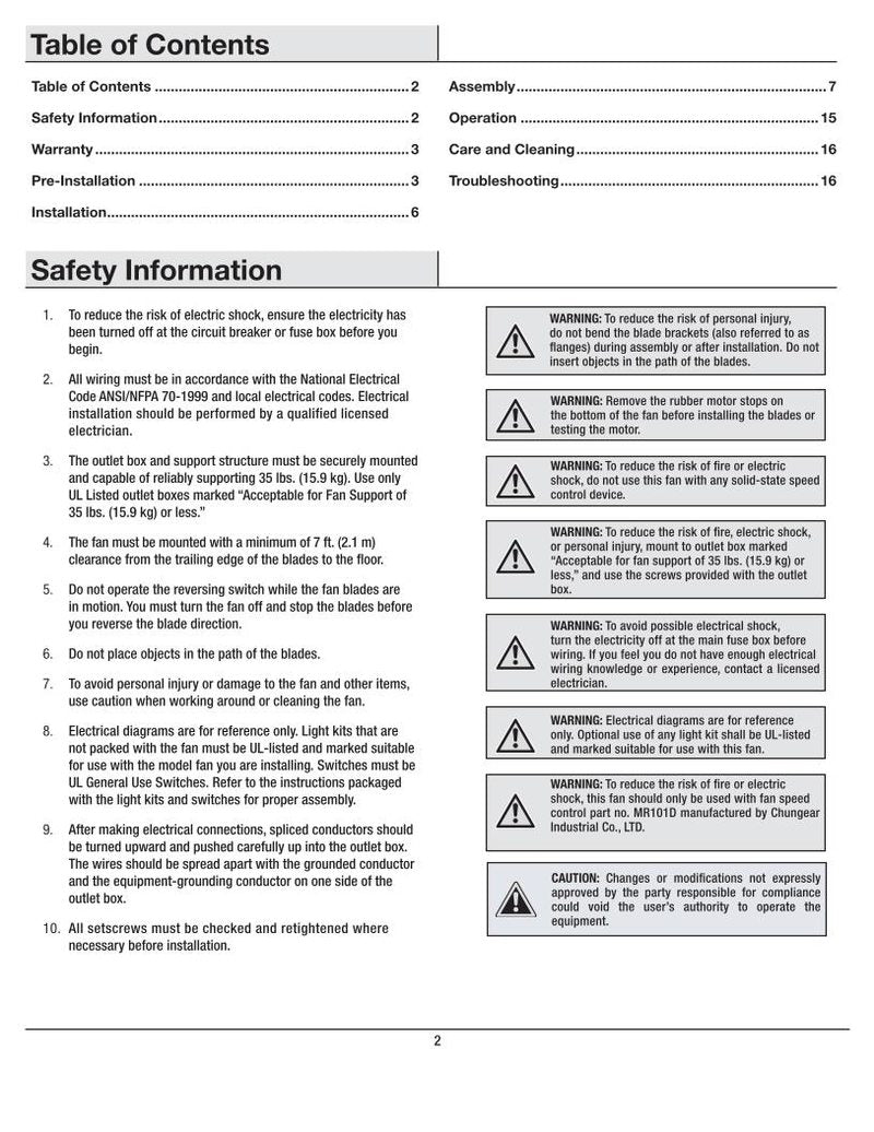 Hampton Bay 41359 CAMPBELL 52 IN Ceiling Fan Operating Manual