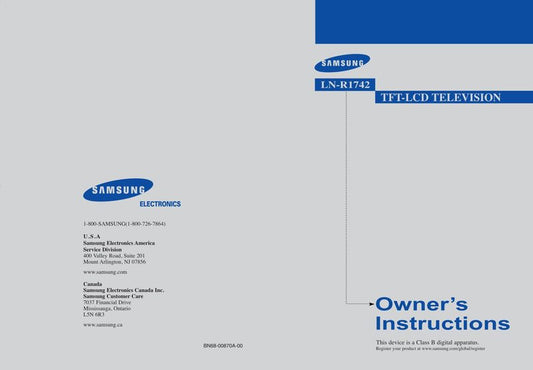 Samsung LNR1742 TV Operating Manual