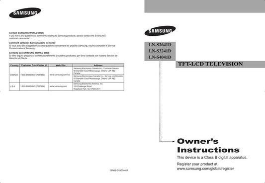 Samsung LNS2641 LNS3241 LNS4041 TV Operating Manual