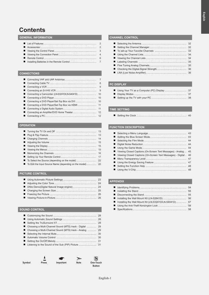 Samsung LNS2641 LNS3241 LNS4041 TV Operating Manual