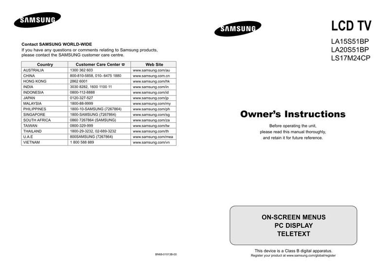 Samsung LA15S51BP LA20S51B1 LA20S51BP TV Operating Manual