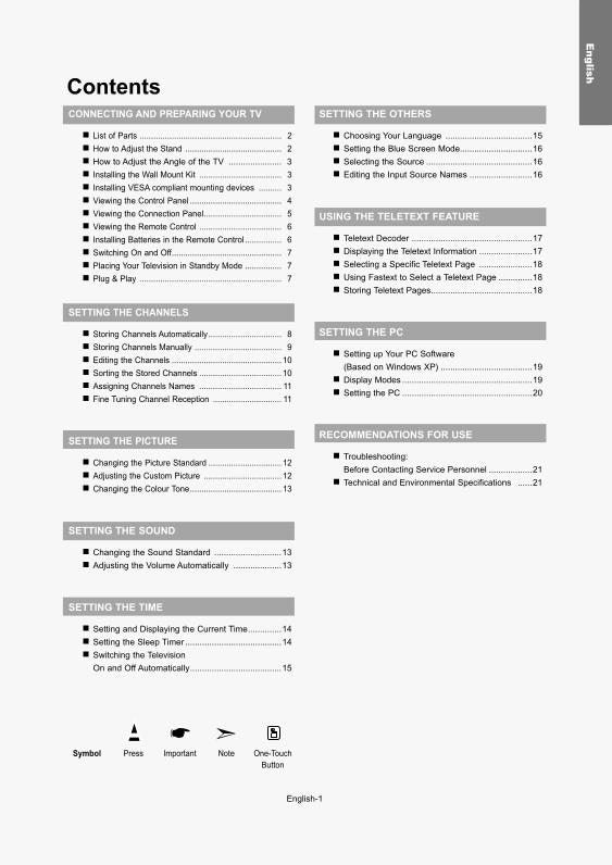 Samsung LA15S51BP LA20S51B1 LA20S51BP TV Operating Manual