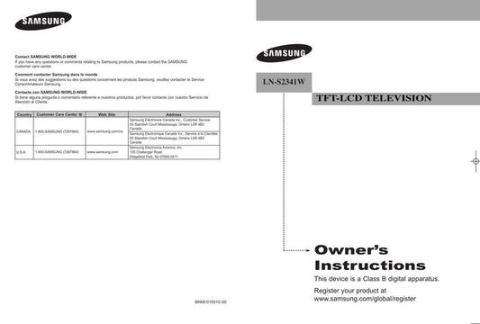 Samsung LNS2341 TV Operating Manual