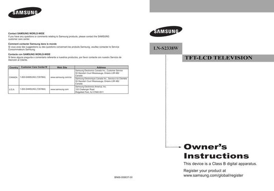 Samsung LNS2338 TV Operating Manual