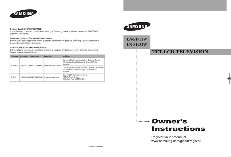 Samsung LNS1951W LNS1952W TV Operating Manual