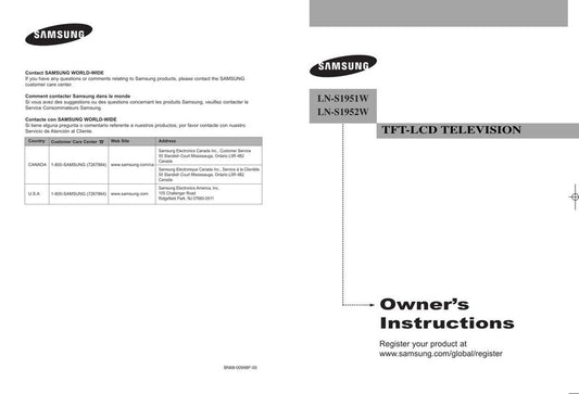 Samsung LNS1951W LNS1952W TV Operating Manual