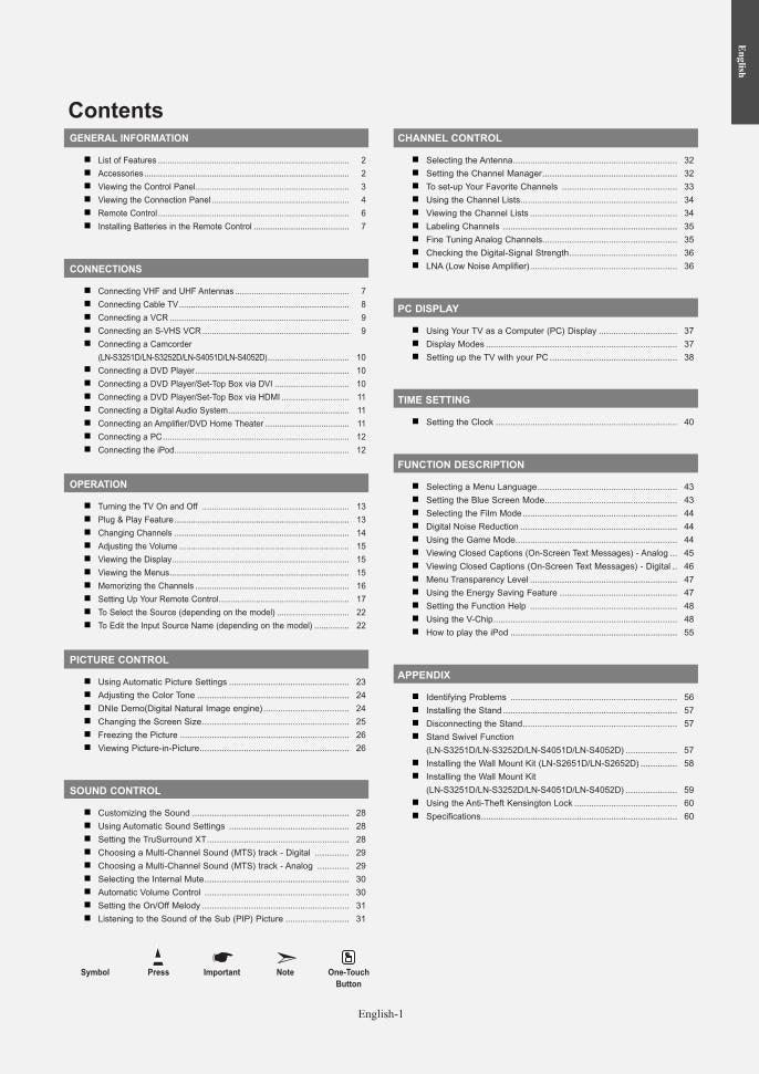 Samsung LNS2651 LNS2652 LNS3251 TV Operating Manual