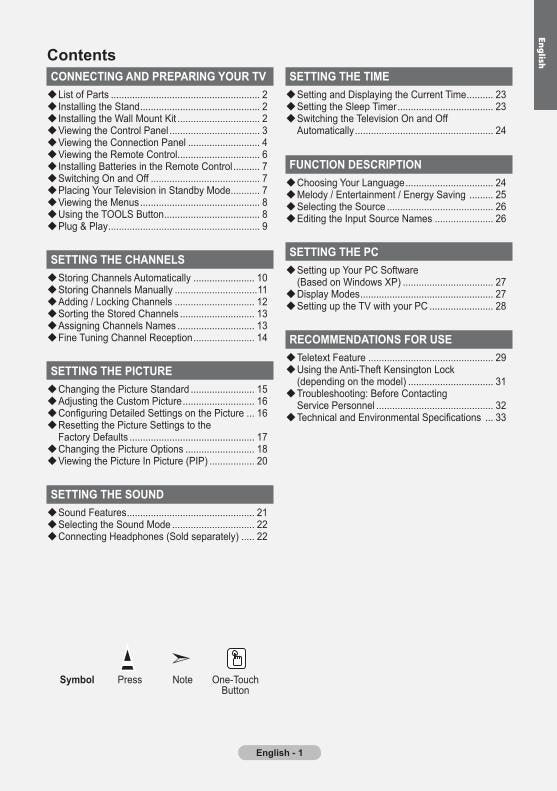 Samsung LA22A350C1 TV Operating Manual