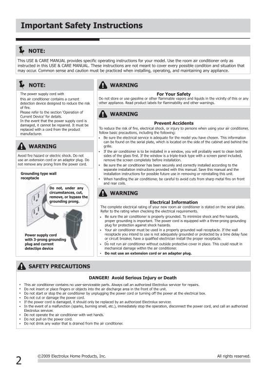 Frigidaire FFRA1222 Q1 Air Conditioner Unit Operating Manual