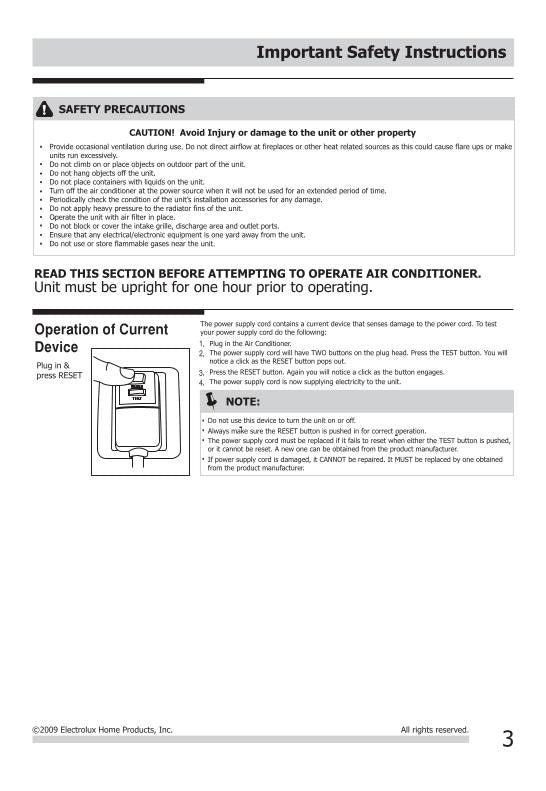 Frigidaire FFRA1222 Q1 Air Conditioner Unit Operating Manual