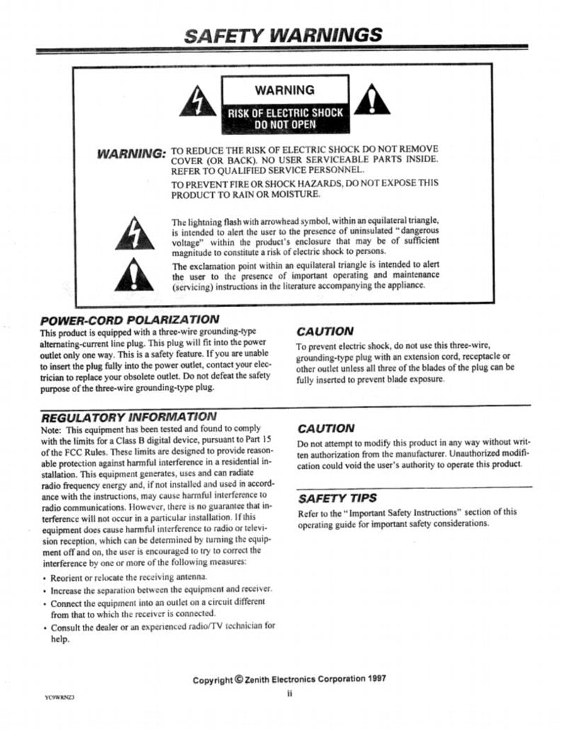 Zenith PRO880X TV Operating Manual