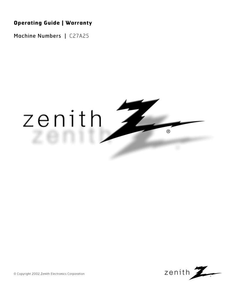 Zenith C27A25 TV Operating Manual