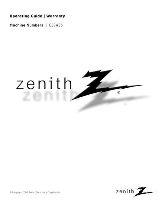 Zenith C27A25 TV Operating Manual