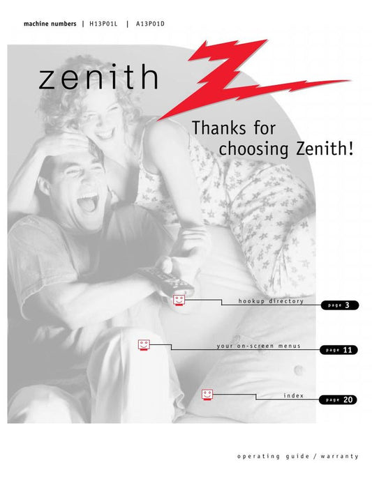 Zenith A13P01D/H13P01LOM TV Operating Manual