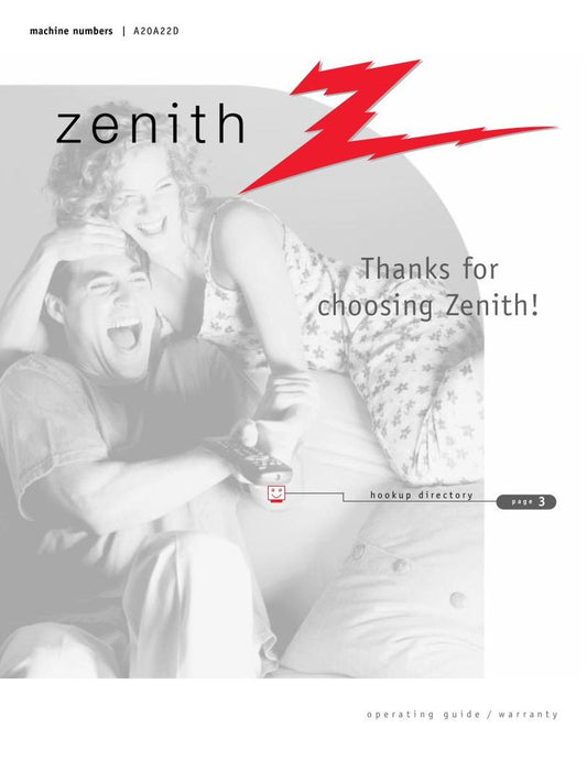 Zenith A20A22D TV Operating Manual