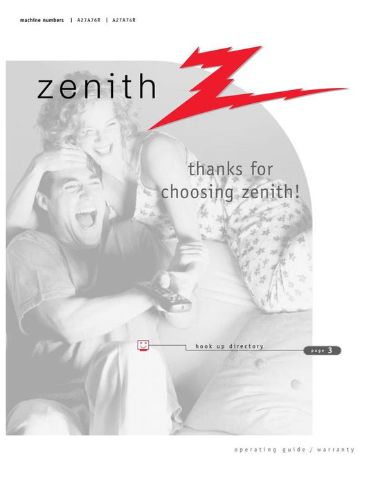 Zenith A27A74R Z25X22 TV Operating Manual