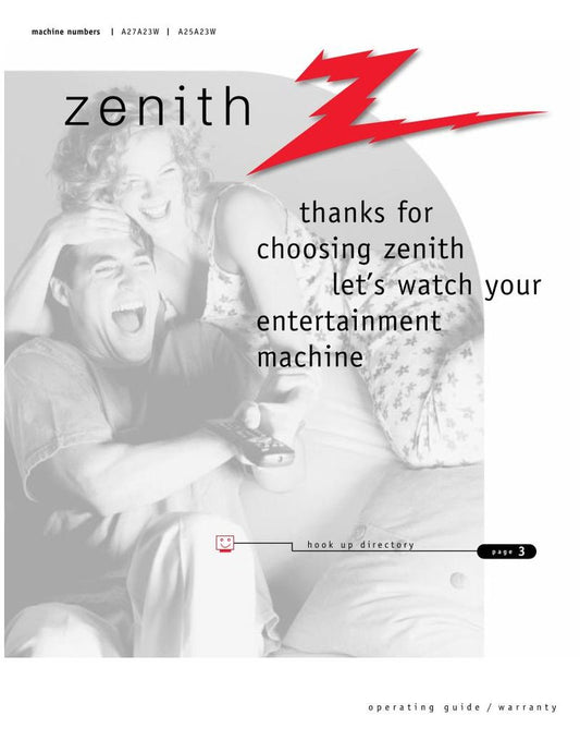 Zenith A25A23W A27A12D Z25A12S TV Operating Manual