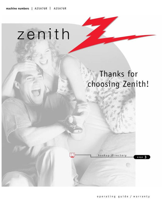 Zenith A25A74 A25A76R SZ3233RK TV Operating Manual