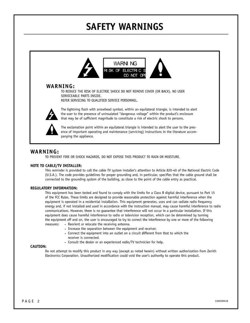 Zenith PR0895X Projector Operating Manual