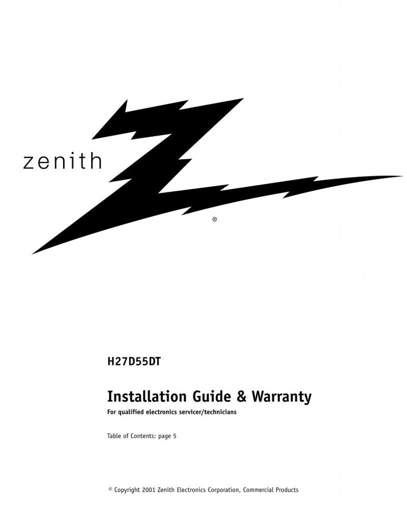 Zenith H27D55DTOM TV Operating Manual