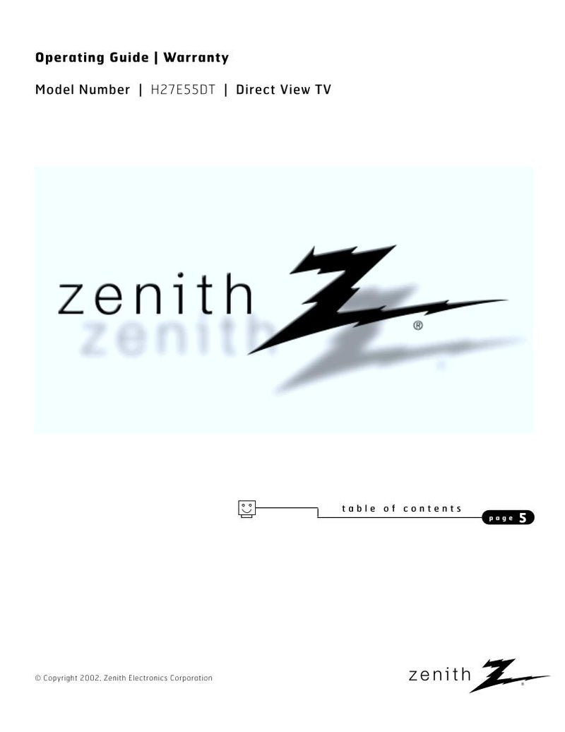 Zenith H27E55DT TV Operating Manual