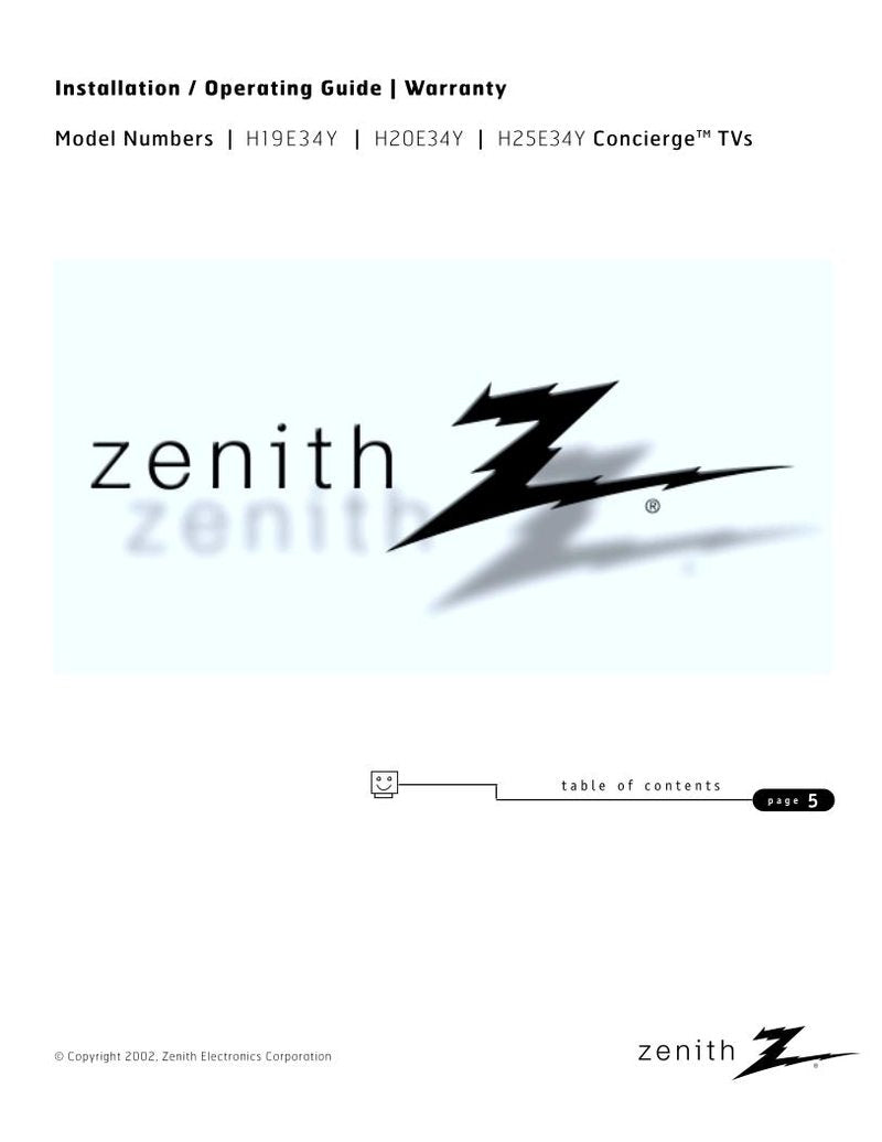 Zenith H19E34Y H20E34Y H25E34Y TV Operating Manual