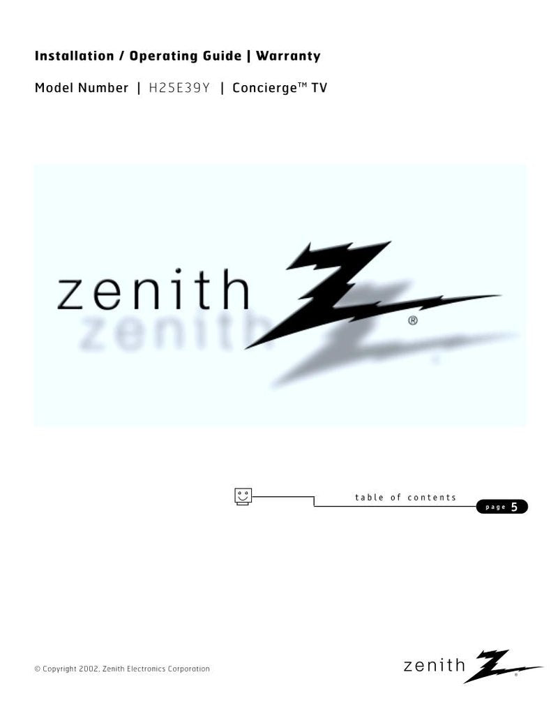 Zenith H25E37Y H25E39Y TV Operating Manual