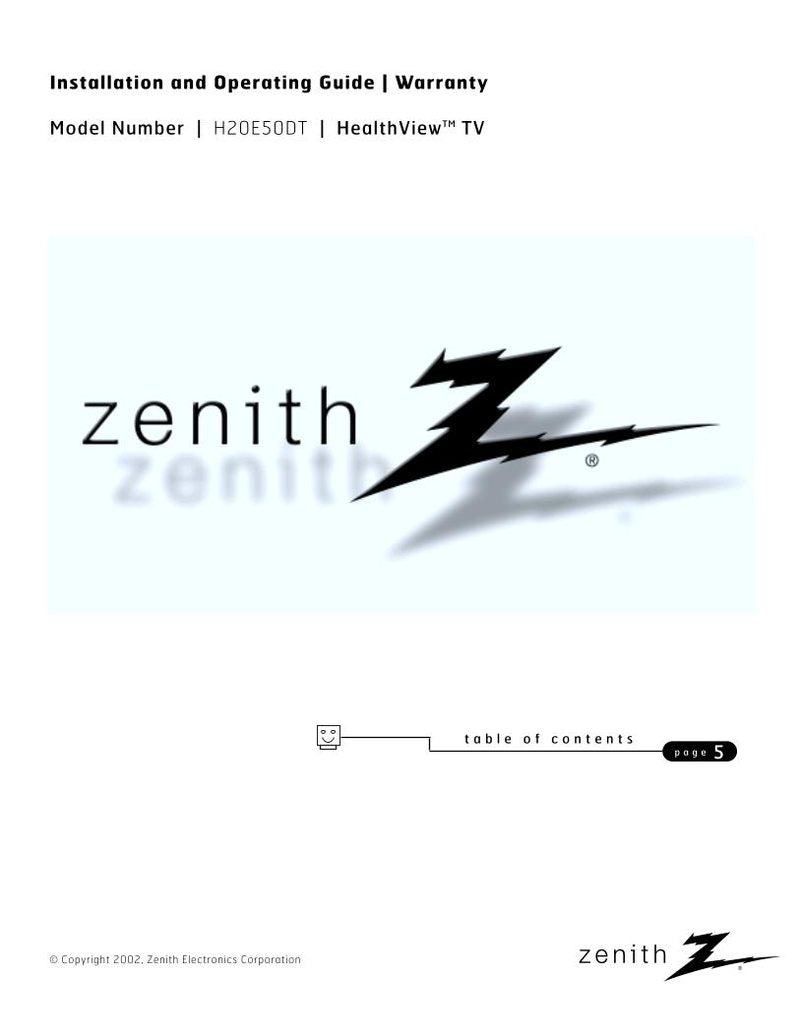 Zenith H20E50DT TV Operating Manual