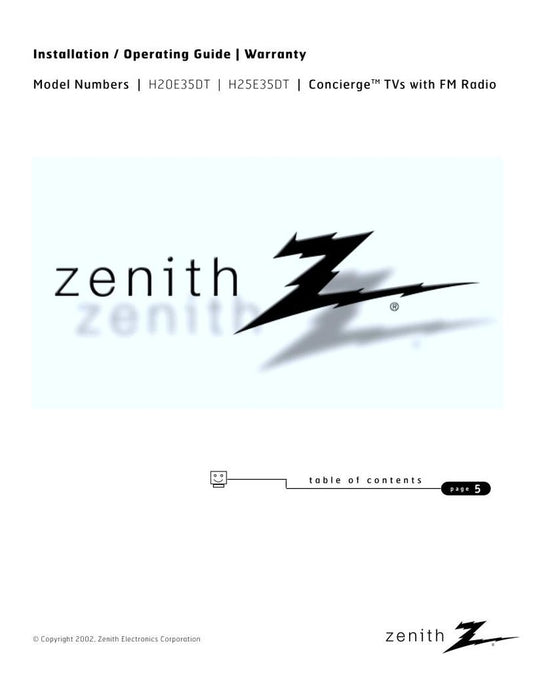 Zenith H20E35DT H25E35DT TV Operating Manual