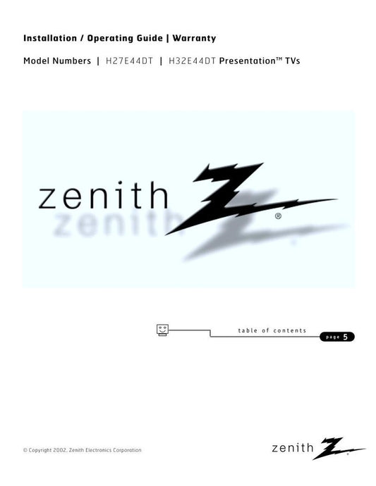 Zenith H27E44DT H32E44DT TV Operating Manual