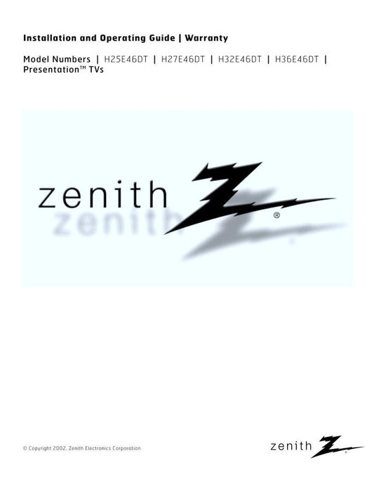 Zenith H25E46DT H27E46DT H32E46DT TV Operating Manual