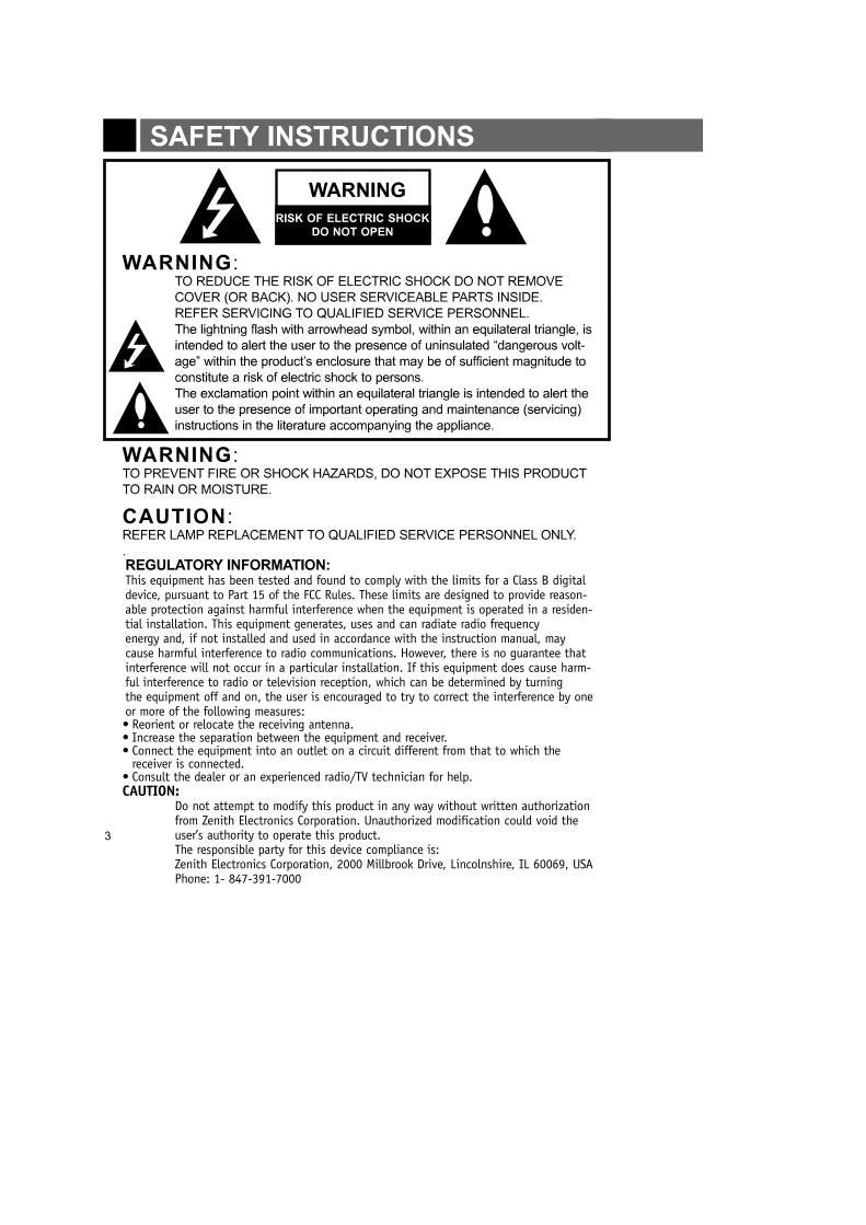 Zenith LXG135OM TV Operating Manual