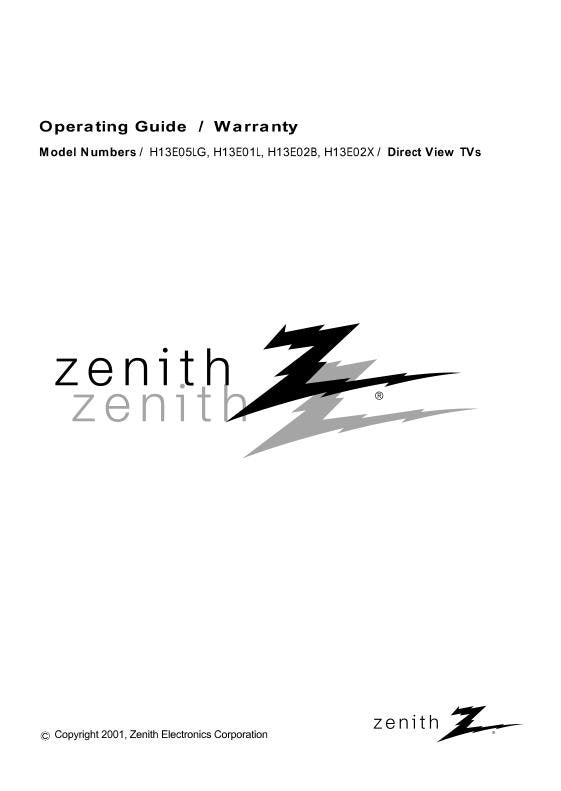 Zenith H13E01L H13E02B H13E02X TV Operating Manual