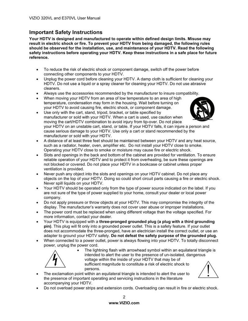 Vizio E320VL E370VL TV Operating Manual