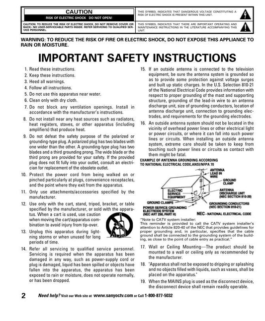 Sanyo DP42848 DP46848 TV Operating Manual