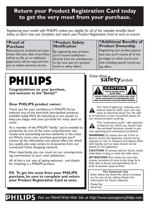 Philips 14PT6441/37 20PT5441/37 20PT6245/37 TV Operating Manual