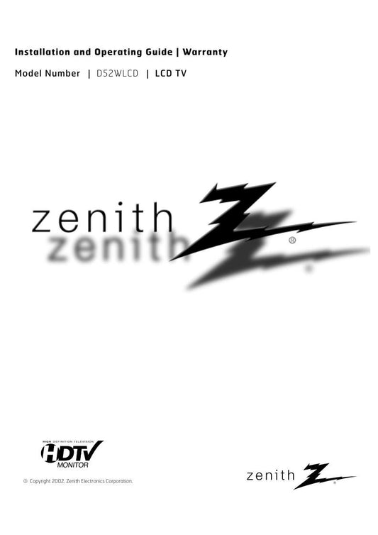 Zenith D52WLCD D52WLCD4 Home Theater System Operating Manual