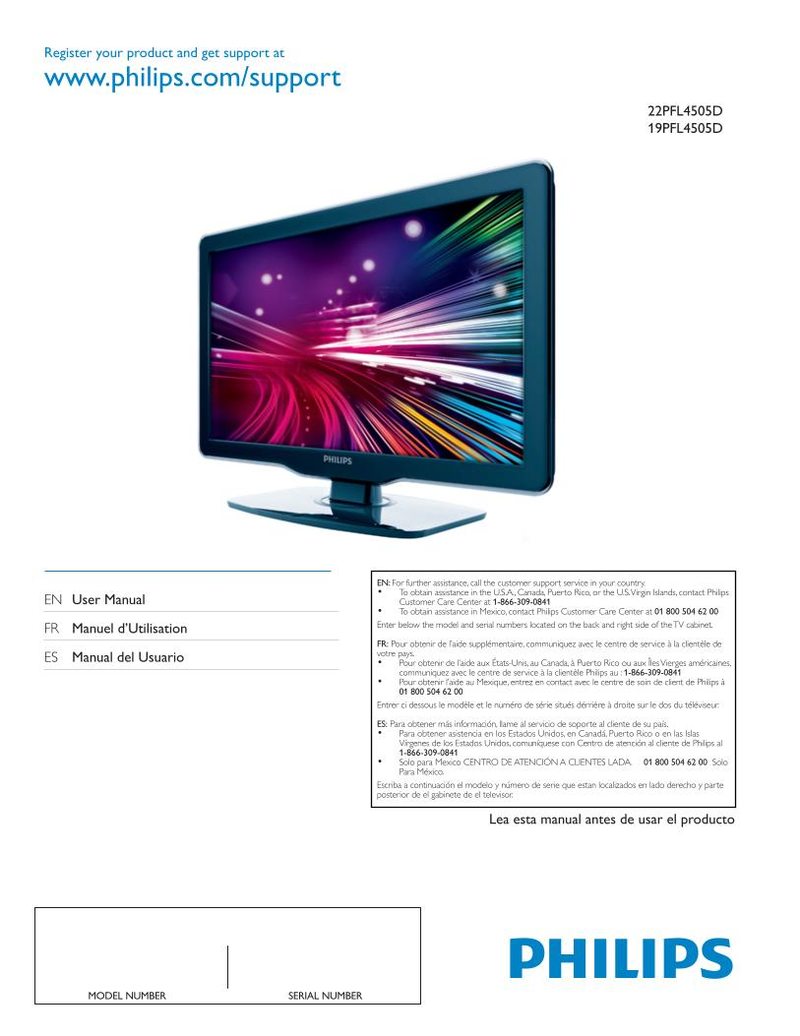 Philips 19PFL4505D 22PFL4505D TV Operating Manual