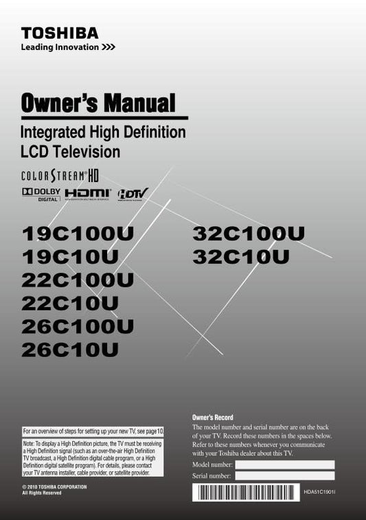 Toshiba 19C100U 22C100U 26C100U TV Operating Manual