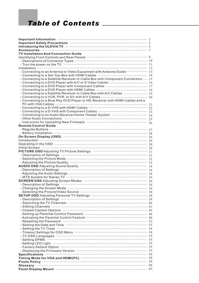 Olevia 227V 232V TV Operating Manual