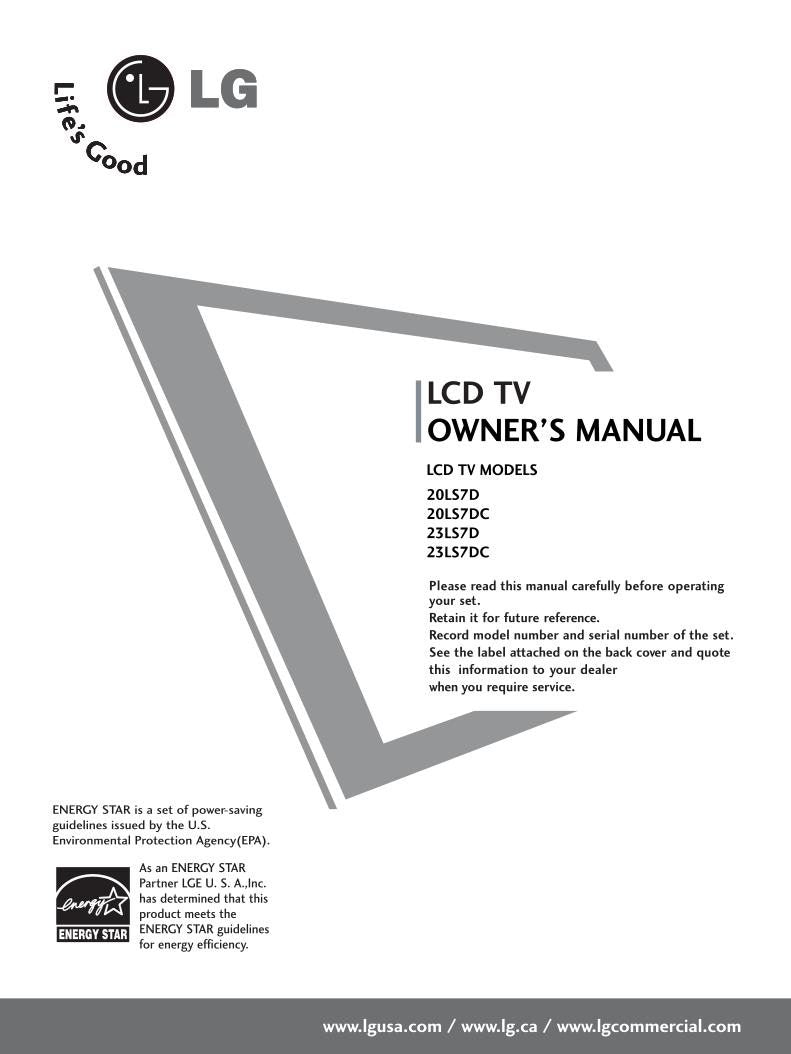 LG 23 LS 7DC 32 LC 50 PC 5DC TV Operating Manual