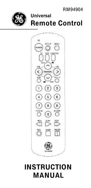 GE General Electric RC24904 RC94904 RC94904c Universal Remote Control Operating Manual