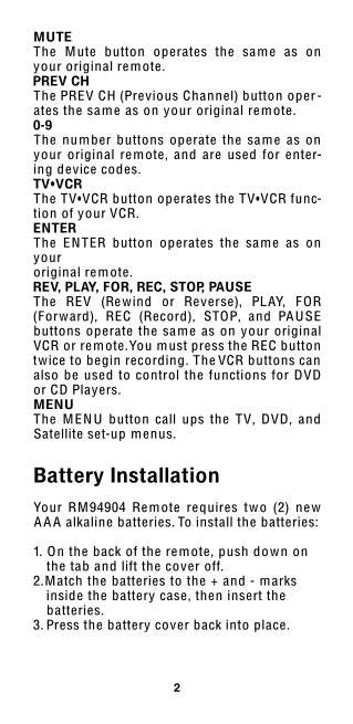 GE General Electric RC24904 RC94904 RC94904c Universal Remote Control Operating Manual