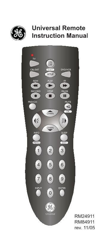 GE General Electric RM24911OM Universal Remote Control Operating Manual