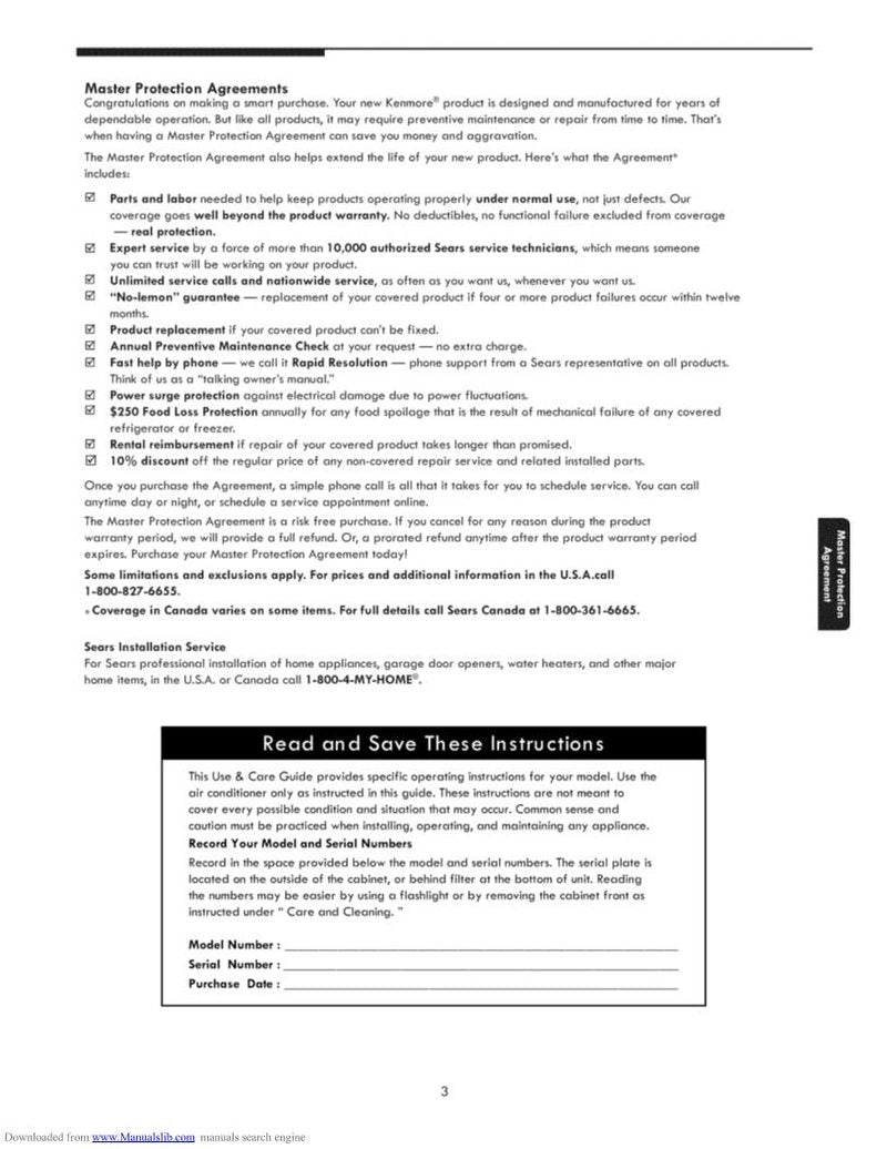 Kenmore 25370151 Air Conditioner Unit Operating Manual