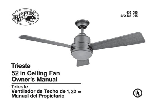 Hampton Bay 26600 Trieste 52 in. Ceiling Fan Operating Manual