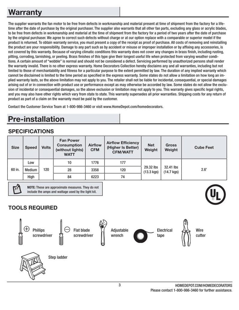 Home Decorators Collection 60ATO ALTURA 60 INCH 987787 ALTURA 60 INCH Ceiling Fan Operating Manual