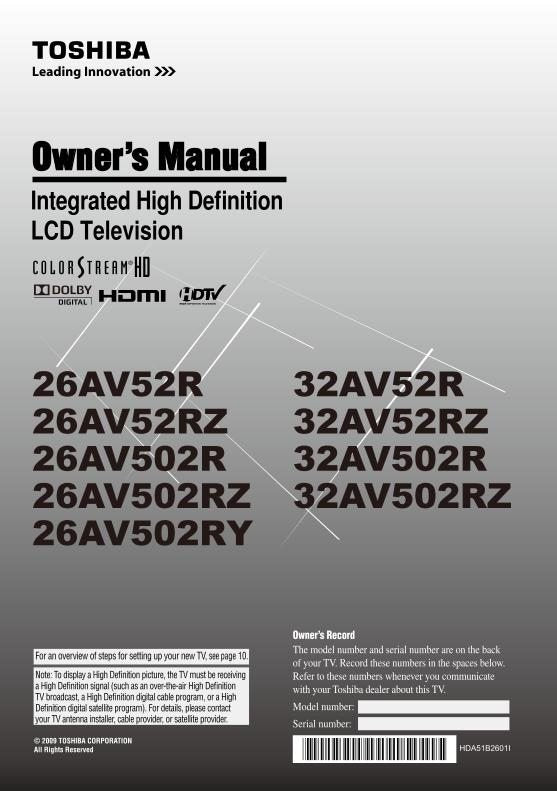 Toshiba 26AV502R 26AV502RY 26AV502RZ TV Operating Manual